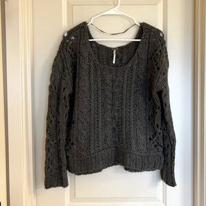 Free People Cozy Black Cable Knit Sweater